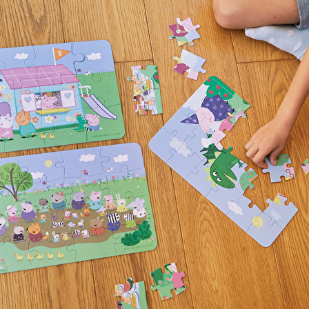 Outdoor Fun: Peppa Pig 3 in 1 Puzzle  (12 - 16 - 24 Parça Yapboz)