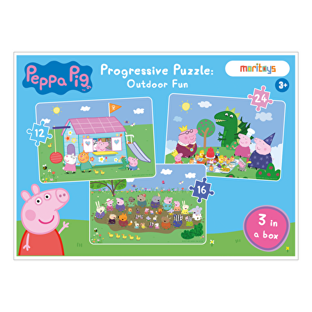 Outdoor Fun: Peppa Pig 3 in 1 Puzzle  (12 - 16 - 24 Parça Yapboz)