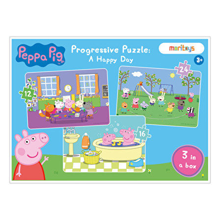 A Happy Day: Peppa Pig 3 in 1 Puzzle  (12 - 16 - 24 Parça Yapboz)