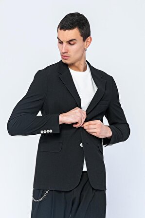CEKMON Erkek Slim Fit Cepli Düğmeli Bürümcük Kumaş Klasik Ceket