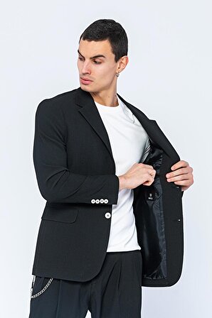CEKMON Erkek Slim Fit Cepli Düğmeli Bürümcük Kumaş Klasik Ceket