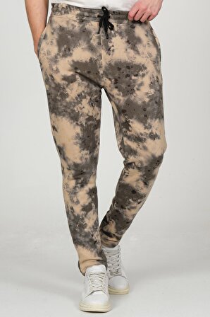 Erkek Regular Fit Batik Desenli Beli Lastikli Bağcıklı 3 İplik Jogger Eşofman Altı Pantolon