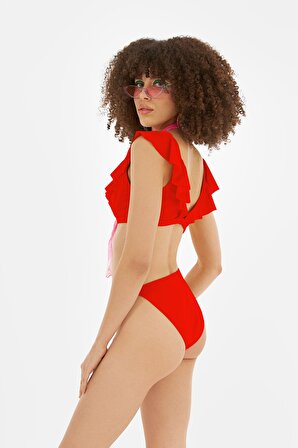 Kırmızı Volanlı Tek Alt Bikini