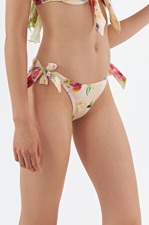 Sarı Yaban Çiçek Desenli Bağlamalı Tek Alt Bikini