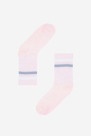 Pembe Çizgili Havlu Soket Çorap