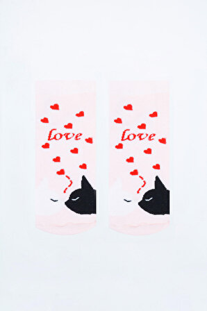 Pembe Love Cats Patik Çorap