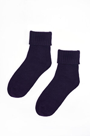Lacivert Yünlü Soft Kıvrık Soket Çorap