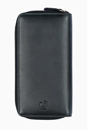 Damy Hakiki Deri RFID Korumalı Telefon Bölmeli El Portföyü 833 - Siyah
