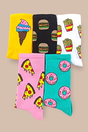 Yenilikçi Tasarım: 5'li Fast Food Temalı Çorap Seti İle Tarzınızı Tamamlayın