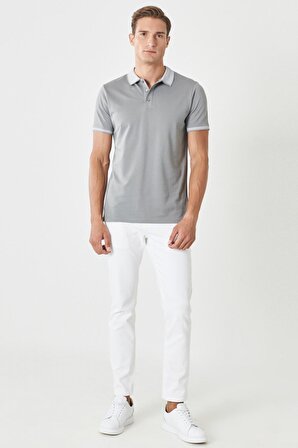 Erkek Çekmeyen Pamuklu Kumaş Slim Fit Dar Kesim Gri Kıvrılmaz Polo Yaka T-shirt