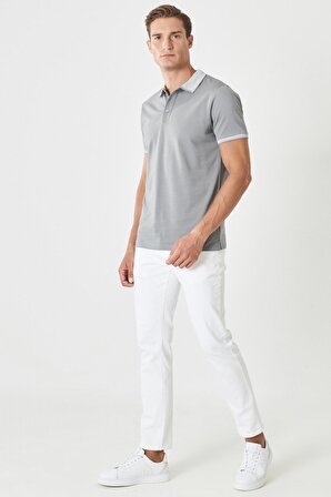 Erkek Çekmeyen Pamuklu Kumaş Slim Fit Dar Kesim Gri Kıvrılmaz Polo Yaka T-shirt