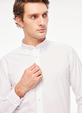 Altınyıldız Classics Slim Fit Düğmeli Yaka Beyaz Erkek Gömlek 4A2000000052