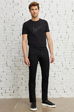 Erkek Siyah 360 Derece Her Yöne Esneyen Slim Fit Dar Kesim Diyagonal Desenli Pantolon