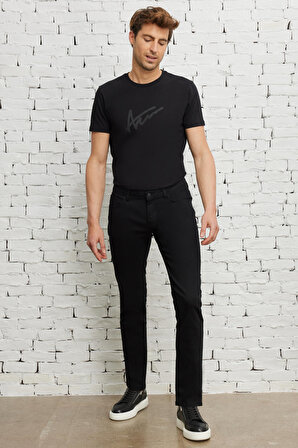 Erkek Siyah 360 Derece Her Yöne Esneyen Slim Fit Dar Kesim Diyagonal Desenli Pantolon