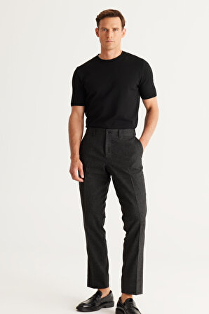 Erkek Siyah Comfort Fit Rahat Kesim Beli Lastikli Desenli Esnek Pantolon
