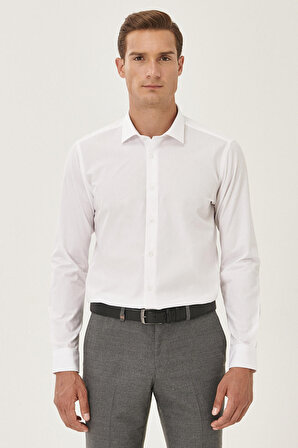 Erkek Beyaz Ütülemesi Kolay Slim Fit Dar Kesim Klasik Yaka Pamuklu Gömlek