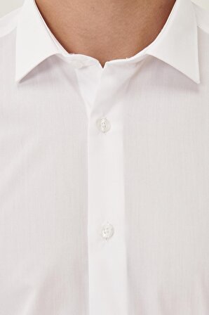 Erkek Beyaz Ütülemesi Kolay Slim Fit Dar Kesim Klasik Yaka Pamuklu Gömlek