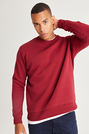 Erkek Bordo Standart Fit Normal Kesim Içi Polarlı 3 Iplik Bisiklet Yaka Pamuklu Sweatshirt