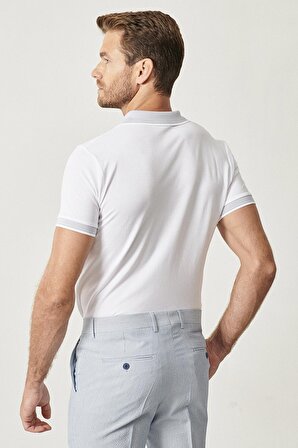 Erkek Çekmeyen Pamuklu Kumaş Slim Fit Dar Kesim Beyaz Kıvrılmaz Polo Yaka T-shirt