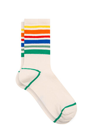 Çizgili Beyaz Soket Çorap 1911290-34523