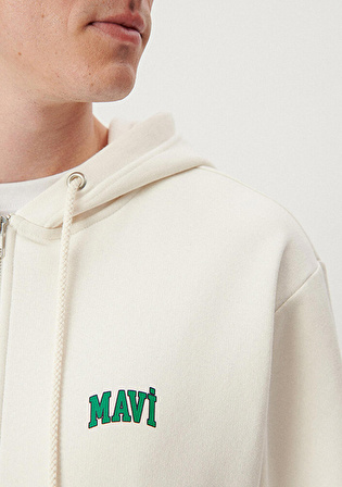 Mavi Logo Baskılı Kapüşonlu Bej Sweatshirt 0611715-70053