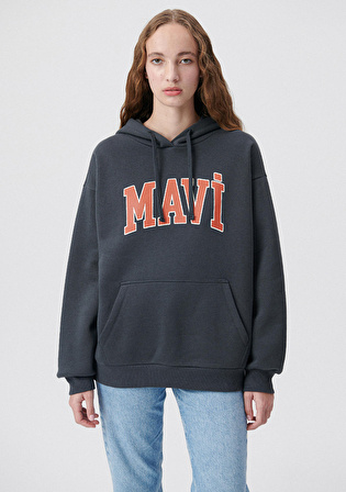 Mavi Logo Baskılı Kapüşonlu Gri Sweatshirt 1600361-80106