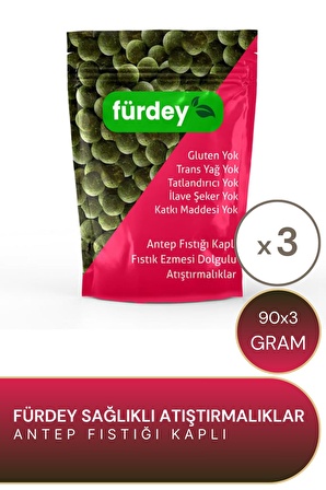 Fürdey Antep Fıstığı Kaplı Sağlıklı Atıştırmalıklar 90 g - 3 Adet