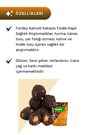 Fürdey Kahveli Kakaolu Fındık Kaplı Sağlıklı Atıştırmalıklar 90 g - 6 Adet