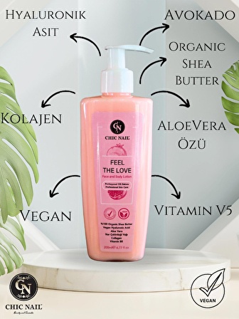 Vegan Yüz ve Vücut Losyonu Feel The Love - Collagen / Hyaluronik asit / AloeVera Özü / Avokado Yağı