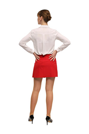 Kadın Pileli Mini Etek Geniş Korsajlı Düşük Bel Kırmızı