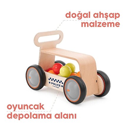 Mamatoyz 03DWp DriveMe Wood Polis – Yürüteç ve Oyuncak Deposu Walker and Toy Wagon