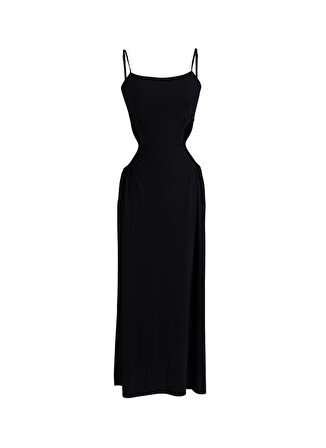 Zeki Sosis Yaka Siyah Uzun Kadın Elbise EL.5106-23