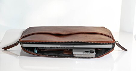 RexOwl Deri & Kanvas Laptop Case 16'' - Kahve / Haki
