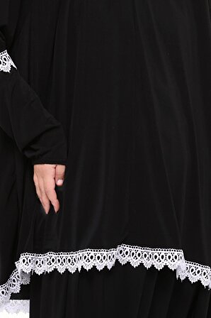 Kadın İki Parça Likra Sandy Kumaş Dantelli Kollu Namaz Elbisesi