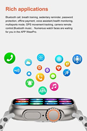 Torima 10İN1 Akıllı Tam Dokunmatik Bluetooth Çağrı Müzik Çalar Apple IOS Android Uyumlu Saat Turuncu