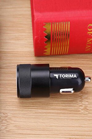 Torima C3 Type-C Siyah Tüm Araçlara Uyumlu Araba Çakmaklık Çift USB Girişli Oto Şarj Aleti Soketi