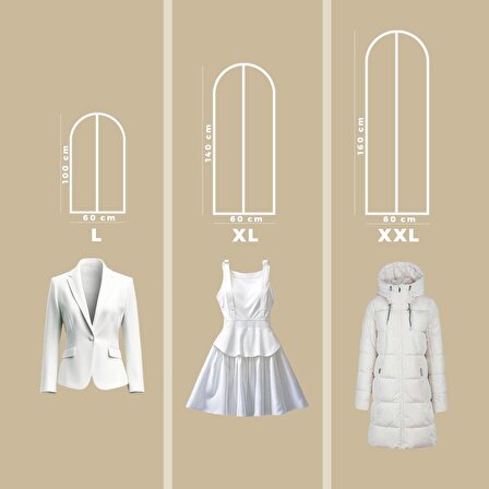 Cuty Home Takım Elbise,Kıyafet Koruma Ve Taşıma Kılıfı Beyaz Gamboç 3'lü Set (60*100-140-200)