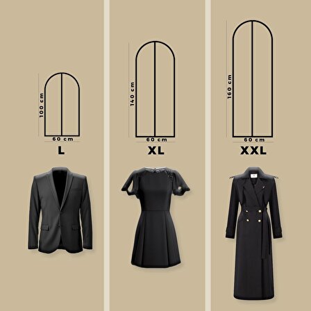 Cuty Home Takım Elbise,Kıyafet Koruma Ve Taşıma Kılıfı Siyah Gamboç 3'lü Set (60*100-140-200)