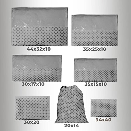 Cuty Home Ev Tekstil Düğme Desen Gri Valiz Organizer -7 Li Set