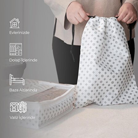 Cuty Home Ev Tekstil Düğme Desen Beyaz Valiz Organizer -7 Li Set
