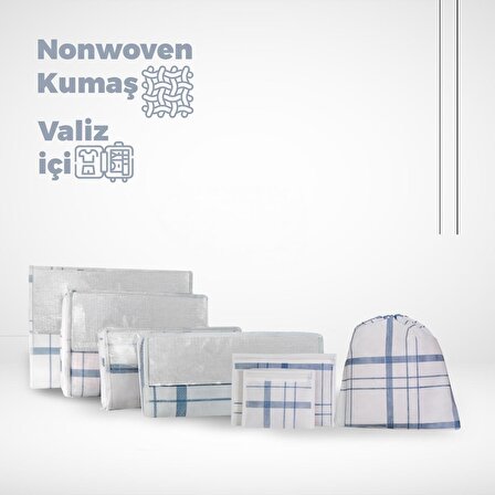 Cuty Home Ev Tekstil Ekose Desen Beyaz Valiz Organizer -7 Li Set