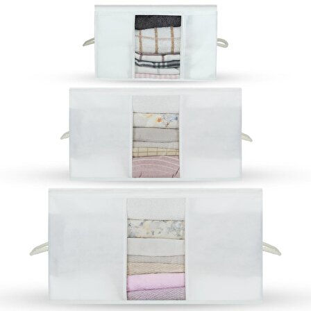 CutyHome Ok Home Ev Tekstil Pencereli Beyaz Hurç-3'lü Set