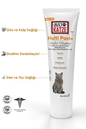 Biokatze Multi Paste Kediler Için Multivitamin Malt Macunu 100gr