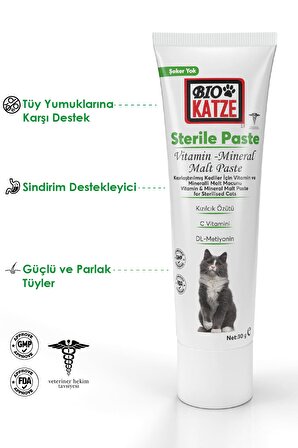 Biokatze Sterile Paste Kısırlaştırılmış Kediler Için Vitamin ve Mineralli Malt Macunu 30GR
