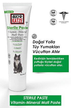 Biokatze Sterile Paste Kısırlaştırılmış Kediler Için Vitamin ve Mineralli Malt Macunu 30GR