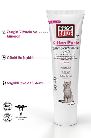 Biokatze Kitten Paste Yavru ve Anne Kediler Için Multivitamin Malt Macunu 100gr