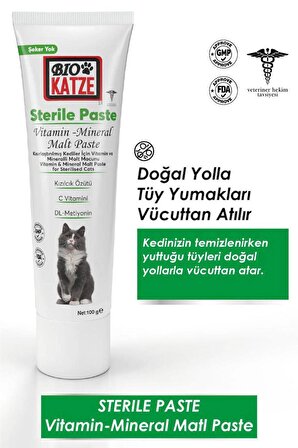 Biokatze Sterile Paste Kısırlaştırılmış Kediler Için Vitamin ve Mineralli Malt Macunu 100gr