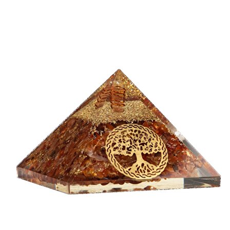 Kırmızı Akik Hayat Ağacı Doğal Taş Organit Piramit - 6cm