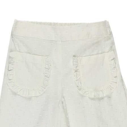Panço Kız Çocuk Puantiye Dokulu Pantolon Beyaz