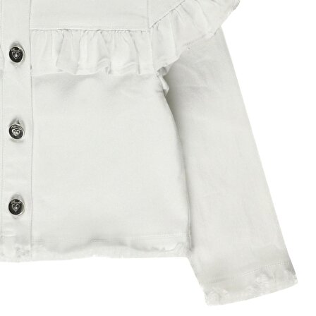 Panço Kız Çocuk Fırfır Detaylı Ceket Beyaz